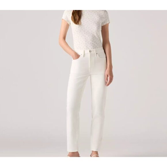 Levi's Premium 724 High Rise Slim Straight Jeans Cloud Dancer White 28x28 - Picture 1 of 8
